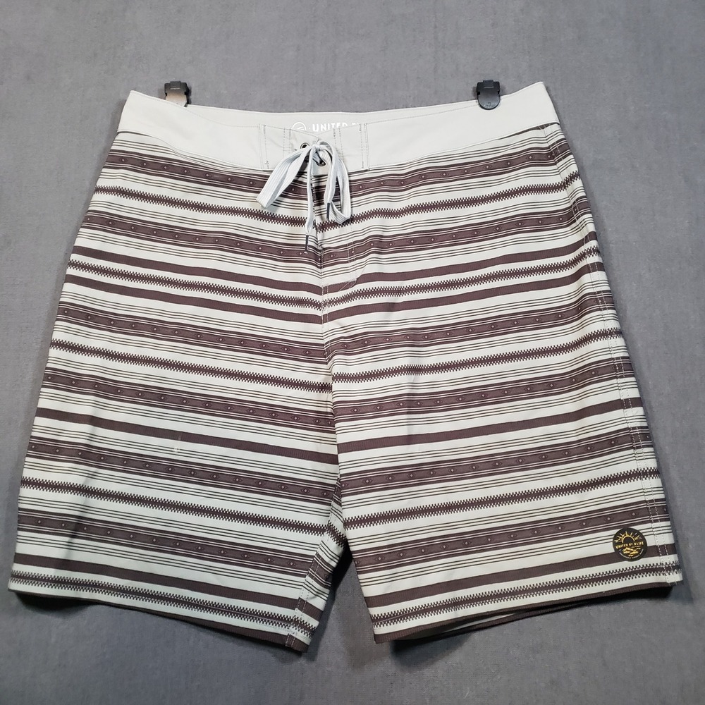 United By Blue Boardshorts Mens 36 Green Brown Striped Southwestern Swim Trunks